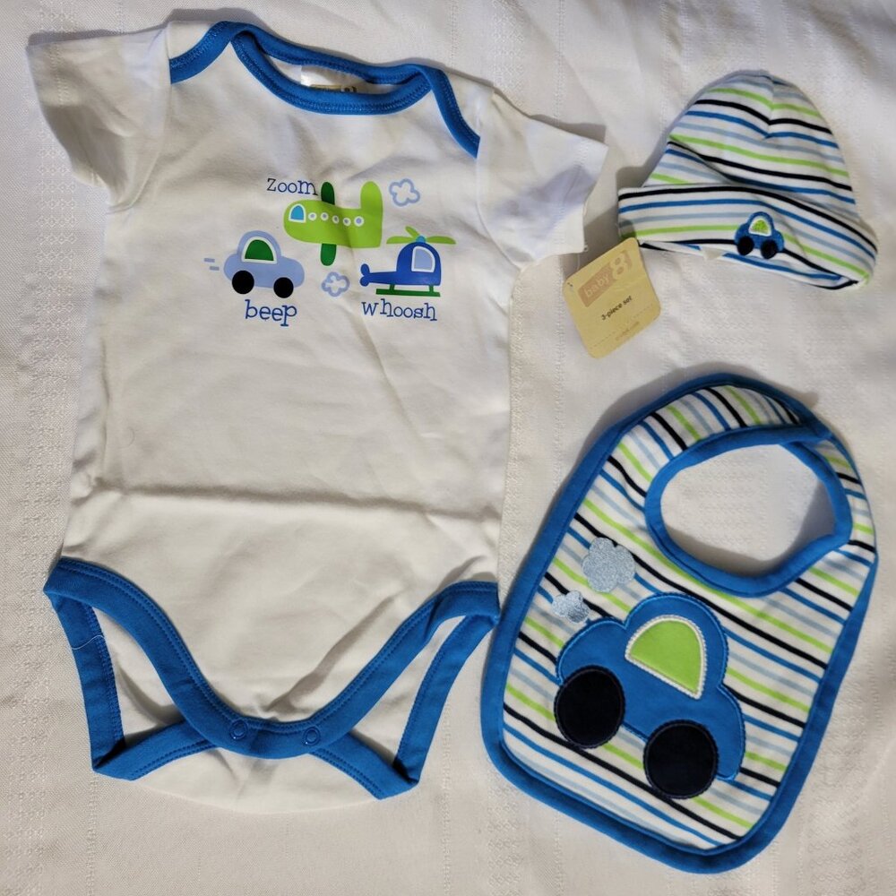 Baby 8 Crazy 8 Up to 7 lb. Bodysuit, bib & Hat set NWT. Mixed Bin Z30